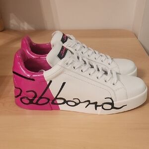 Dolce & Gabbana White and Pink Graphic Sneakers